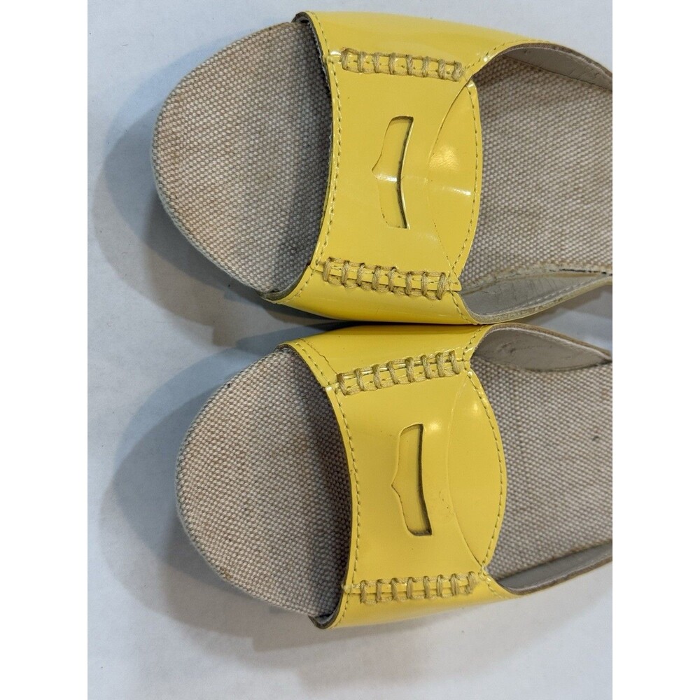 Lands End Sz 7M Yellow Patent Slip-On Slide Massage Sole Burlap Footbed Sandal - Picture 7 of 9